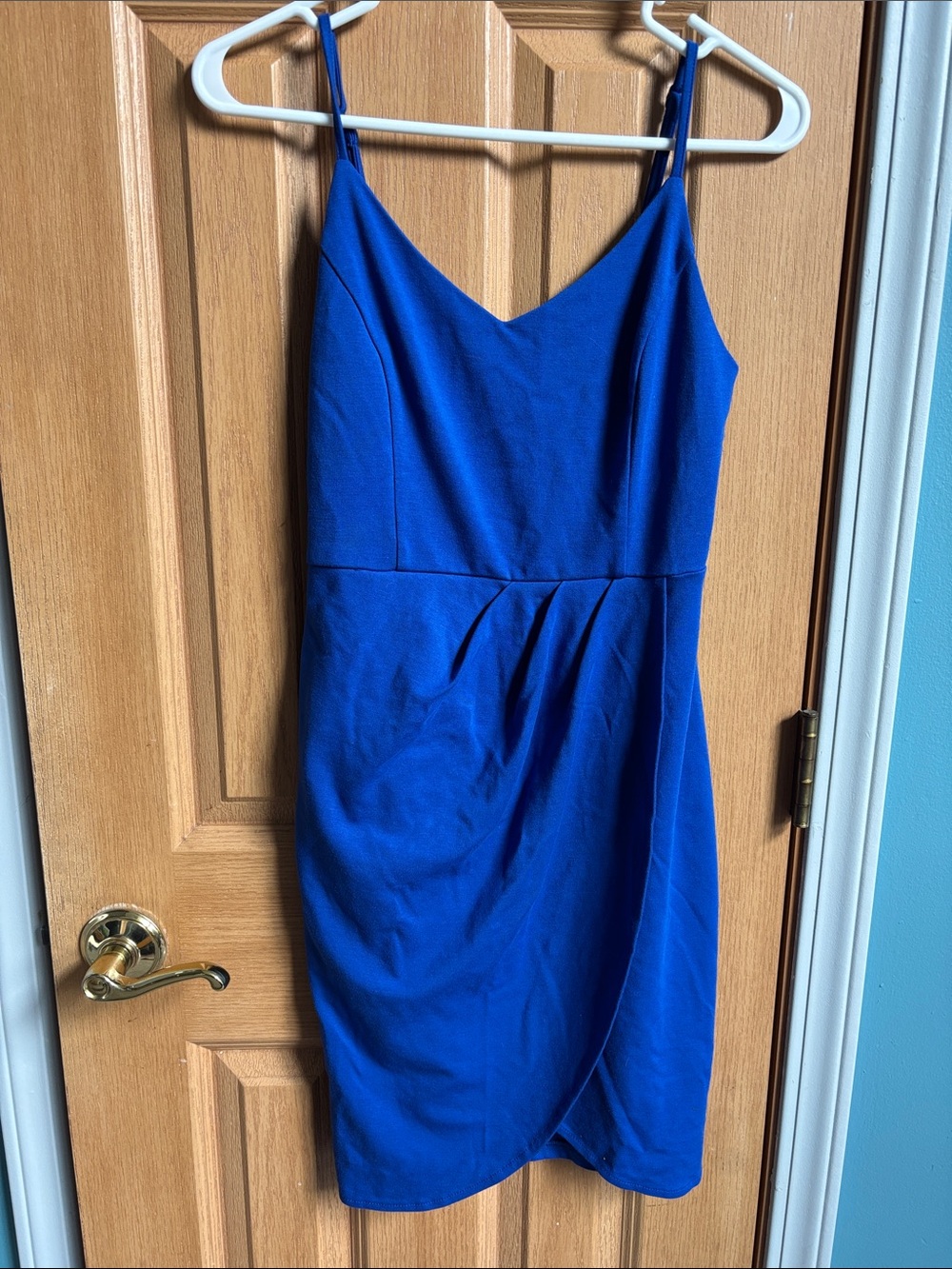 Sleek Cobalt V-Neck Spaghetti Strap Midi Dress